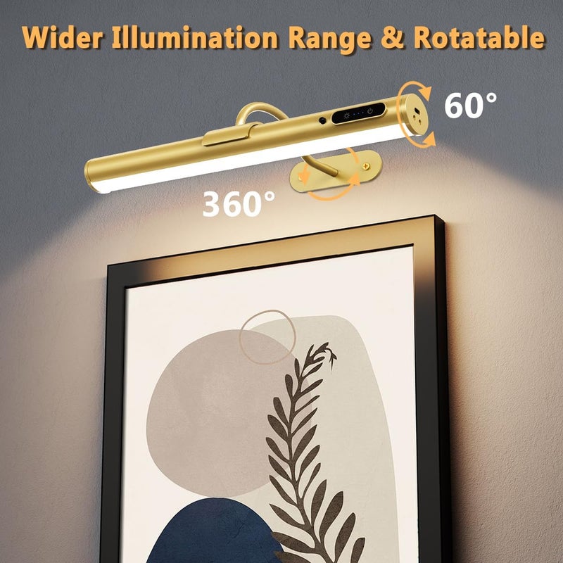 Hapfish Picture Lights for Wall Battery Operated, Wireless Art Light for Paintings, Rechargeable Wall Sconce for Picture with Remote Control, Dimmable Wall Lighting for Gallery Dartboard Mirror - Gold - Image 4